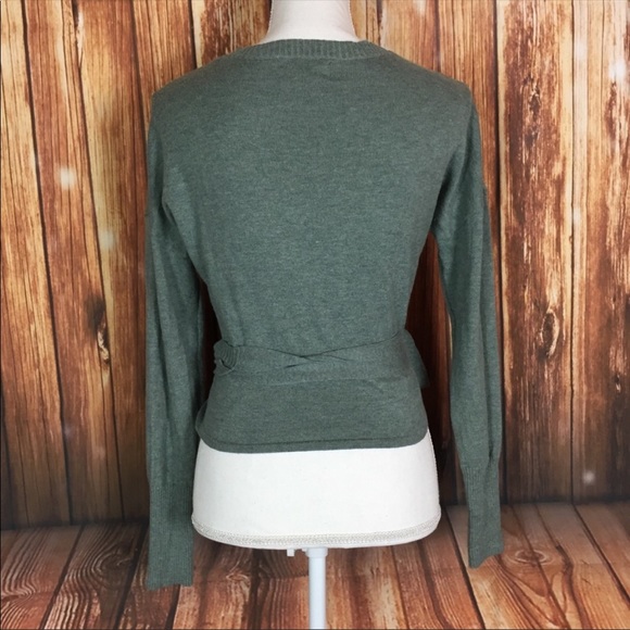 Ruby Moon Boho Cropped Tie Wrap V-neck Crop Top Green/Gray Size Small Wool Blend - Picture 14 of 14